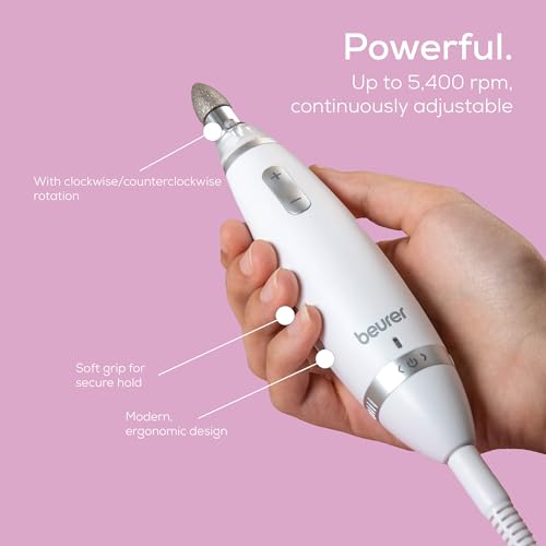 Beurer MP62 Professional Nail Drill Kit, Portable Electric File Machine with 10 Attachments & 10 Sanding Bands, Efile Dremel for Acrylic Gel Manicure and Pedicure, LED Light, with Storage Case - color: White - 10 Attachments
