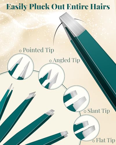 MORGLES Tweezers Set 9 Pcs Nail Clipper Kit with Case for Eyebrows Grooming - color: E-green