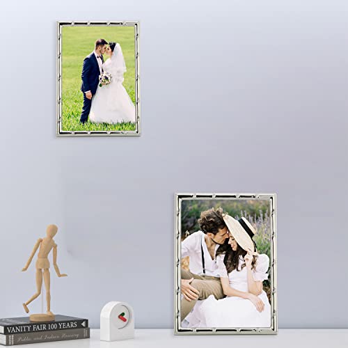 YiPinYin 5x7'' Bamboo Detail Designs Silver Metal Picture Frame 2pack,Elegant Silver Plated Baby Nurse Photo Frames 5x7'' With Soft Touch Velvet Backing for Desktop and Wall Décor - color: Silver, size: 5x7Inch 2PK
