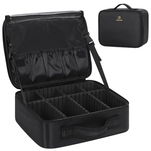 Relavel Makeup Bag Travel Makeup Train Case Large Capacity Cosmetic Case Professional Portable Makeup Brush Holder Organizer and Storage Box with Adjustable Dividers Black - color: Black, size: Small