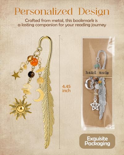 Buleens 2 Pack Bookmarks for Women Reading - Book Marks for Readers Book Lovers, Vintage Sliver Gold Celestial Star Moon Sun Personalized Metal Bookmark with Pendants, Book Accessories Reading Gifts - color: Sliver Gold Celestial