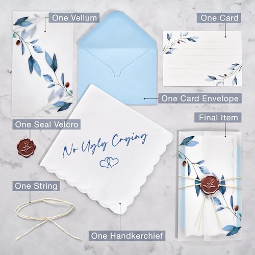 Wedding Handkerchief, Something Blue for Bride, Mother of Bride Gift - color: No Ugly Crying, style: Blue Olive Leaf