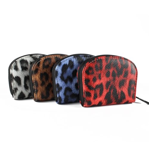Small Zip Wallet Credit Card Wallet Coin change case Holder for women PU Leather(Sand Leopard) - color: Sand Leopard