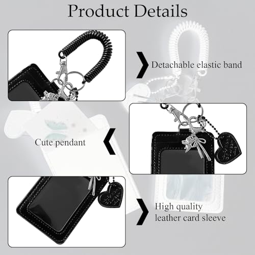 Kpop Photocard Holder Keychain - 2 Pack PU Leather Wallet Size Photo Card Holder with Detachable Metal Chain, Cute Double-Slot Protective Sleeve for Idol Photocards, ID Badge & Credit Cards