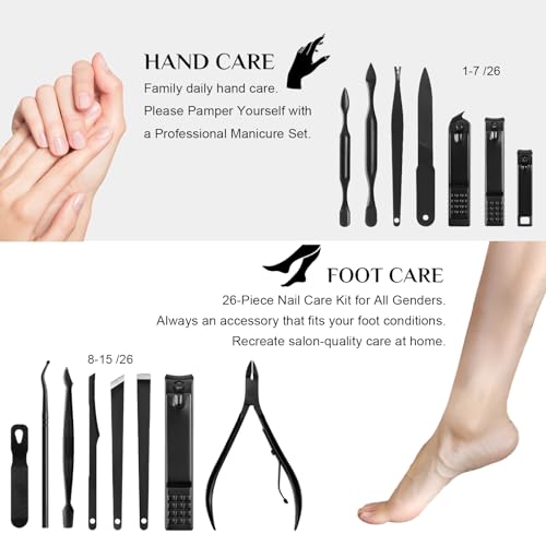 26Pcs Manicure Nail Clipper Set for Men Women Gift, Black Case - color: Black