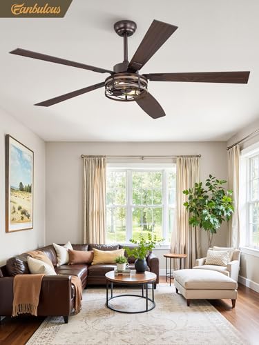 Fanbulous Ceiling Fan with Light & Remote, 60" Farmhouse Caged, DC Motor - color: Oil Bronze, size: 60 Inch