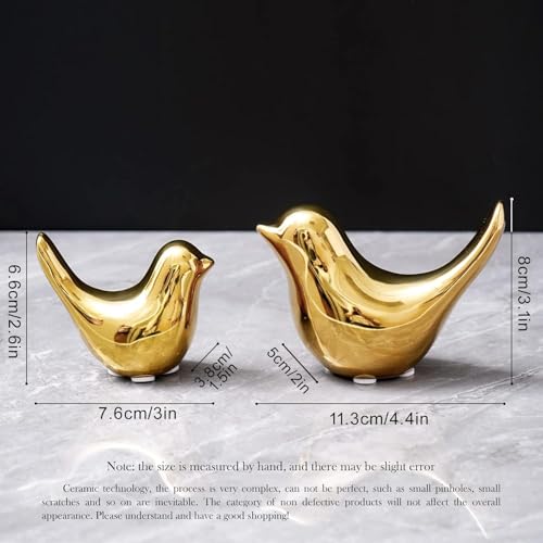 2 Pcs Ceramic Small Bird Figurines Modern Animal Statues for Home 、Room Decor and Bedroom Decor and Bookshelf Display (Gold) - color: Gold