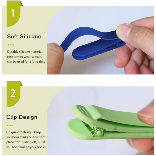 SMUK 3pcs Silicone Bookmarks for Women, Unique Automatic Book Markers for Book Lovers Reading Women Men Teens Teachers, Book Mark Book Page Keeper Reading Gifts for Reading Lovers - color: 1 Blue+ 1 Green+ 1 Yellow