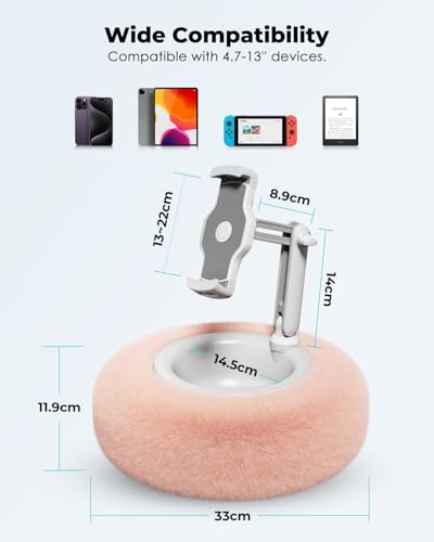 Viozon Tablet Stand Pillow, Compatible with 4.7"-13" Phone/Tablet, iPad, iPhone, Samsung, Google, Kindle, 360°Adjustable Phone Holder for Bed with Soft Plush Fabric, and Detachable Bowl, Pink - color: Pink