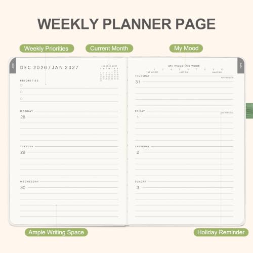 &And Per Se 2027 Planner, 12-Month Monthly & Weekly, 2027 Calendar Planner with 100gsm Paper, A5 Hardcover Faux Leather, 5.7" x 8" (Ribbon Bloom) - color: Ribbon Bloom, size: 5.7" x 8"(Jan 2027-Dec 2027)