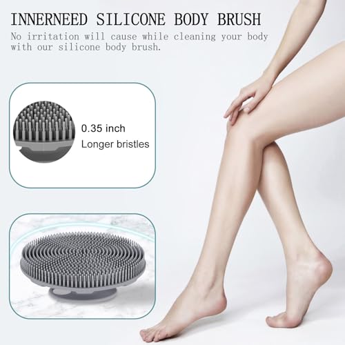 INNERNEED Food-Grade Soft Silicone Body Scrubber Shower Brush, Gray - color: Gray
