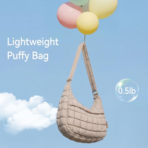Puffer Crossbody Hobo Bag for Women Nylon Quilted Purse Lightweight Shoulder Handbag with Adjustable Strap - color: 01-gray Brown