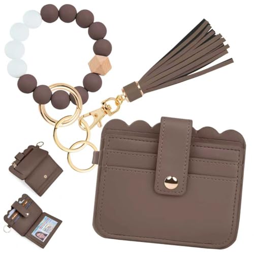 Wristlet Wallet for Women with Keychain – RFID Card Holder Small Wallet Wristlet with Key Ring - color: Cement grey, style: Classic