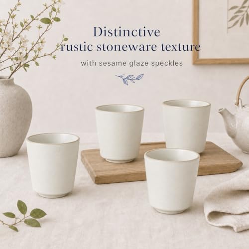 Floral small Japanese style tea cups set of 4, Handleless Demitasse Mugs for Double Shot espresso, Cortado,lungos & matcha, Little,Microwave and Dishwasher safe, (Biege) - color: Biege