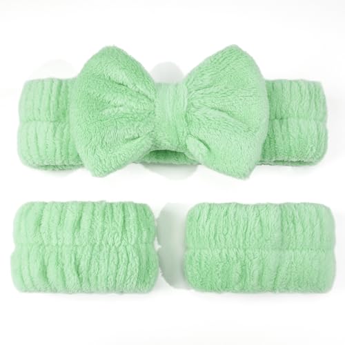 Ayesha Spa Headband and Wristband Set for Washing Face Skincare Makeup - color: Green set