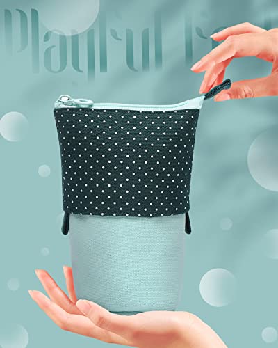 Sooez Standing Pencil Case, Cute Stand up Pencil Pouch, Telescopic Pen Bag - color: Green