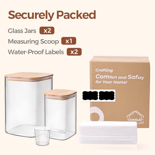 ComSaf Glass Storage Containers with Bamboo Lids 1.2/3.6 Qt 2 Pack - color: 3.6Qt/1.2Qt-Square