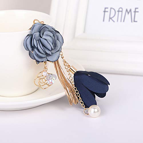 Flower Tassel Keychain Pearl Car Keyring Holder Purse Handbag Pendant - color: Blue