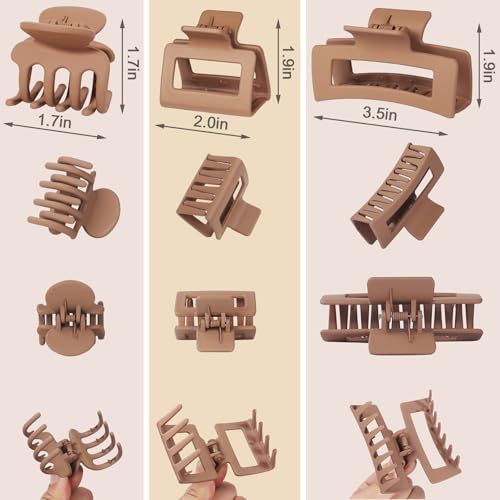 SMKSL 12 Pcs Hair Claw Clips for Women & Girls 3 Styles Hair Accessories - color: Brown