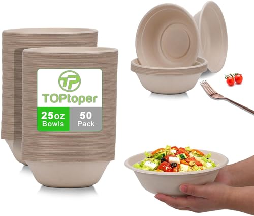 TOPtoper 25Oz 50Pack Large Paper Bowls, Disposable Bowls Bulk Leakproof and Microwave Safe for Hot or Cold Use (25 OZ) - size: 25 OZ