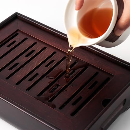 Gongfu Tea Tray, Bamboo Tea Tray,Gongfu Tea Table Tray with Reservoir (M) - size: 11" x 5" x 2"