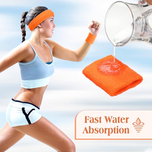 Sweatbands and Wristbands Set, Women, Men - color: Neon Orange