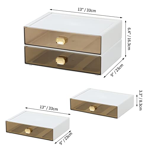 Desktop Storage Drawers, Plastic Countertop Printer Paper Organizer - color: 2 Large Drawers, White