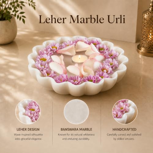 RITUALISTIC Marble Lehar Urli | Urli for Flower Decoration | Marble Urli Bowl for Home Decoration | Kitchen Décor | Bowl for Decorations | Perfect for Festive Occasion & Valentine's day gift - style: Lehar Marble Urli