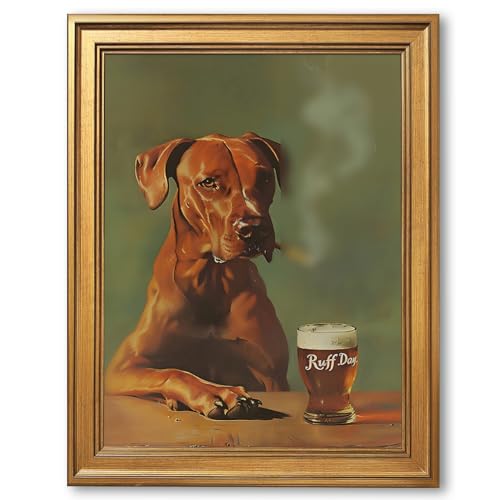 EQUEEN Ruff Day Funny Dog Poster Wall Art Wall Decor Vintage Beer Theme Canvas Print Retro Bar Art For Man Cave Game Room24x36inch Golden frame - color: style-4, size: 24"L x 36"W