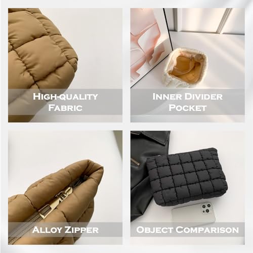 Puffy Quilted Makeup Bag for Women, Cosmetic Bag, Travel Toiletry Organizer Pouch Clutch (green) - color: green