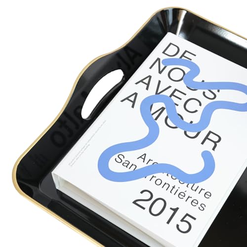 Spsyrine Large Black Serving Tray with Handles, Plastic Decorative Tray for Coffee Table, Ottoman, Bathroom, Home Decor 17.3"*11.8"*2" - color: L1black