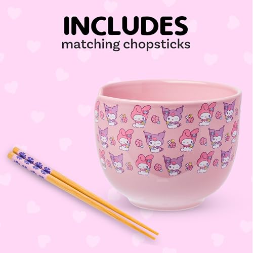 Silver Buffalo Sanrio Hello Kitty and Friends, Ramen Bowl, 20oz - color: My Melody and Kuromi Flowers, size: 20 Ounces (No Spoon)