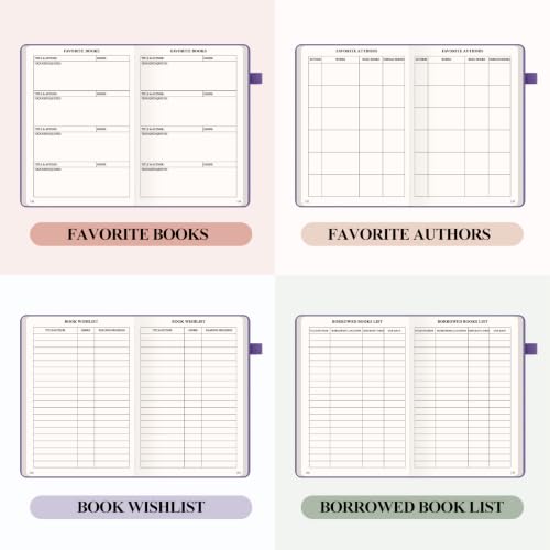 AKONEGE Reading Journal for Book Tracking - PU Leather Book Journal Reading Log with 80 Reviews for Readers, Accessories with Sticky Tabs, Pen Holder, Ribbon Bookmarks, 5.6" x 8.3", Purple - color: Purple