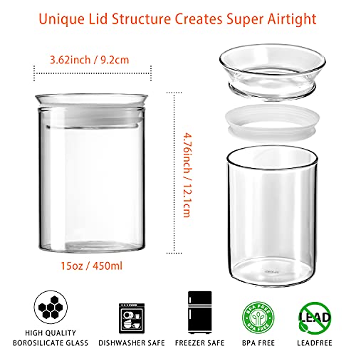 ZENS 15oz Glass Jars with Airtight Lid, Set of 2 Small Glass Storage Jars - size: 3-15oz 2Pack