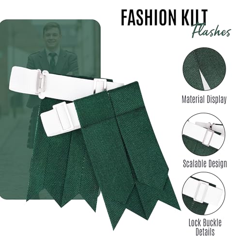 EZE Kilt Flashes for Men with Heavy Buckle Adjusters, Plain & Tartan Kilt Sock Flashes Acrylic Wool - color: Green