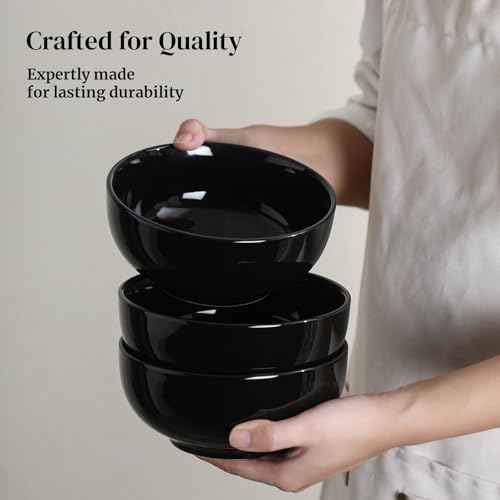 DOWAN 22 OZ Ceramic Soup Bowls & Cereal Bowls - 6" Classic Bowls Set of 4 for Soup, Cereal, Oatmeal, Fruit, Rice - Dishwasher & Microwave Safe (Black) - color: Black, size: 22 OZ
