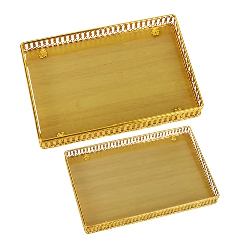 Funerom Gold Decorative Serving Tray Set of 2 Rectangular