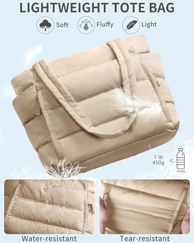 Bagstellar Puffer Tote Bag for Women, Lightweight Puffy Travel Gym Work Bag - color: Camel