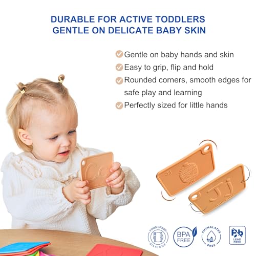 SiliABCs Alphabet Flash Cards, Non-Toxic Silicone Alphabet Flash Cards for Toddlers 1-3, Montessori Toddler Preschool Alphabet Learning Activities, Dishwasher Safe Soft Baby ABC Cards