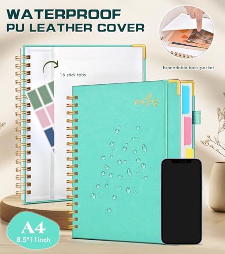 Hardcover Spiral Notebook Journal 8.5" x 11" Leather 5 Subject Notebook with Removable Dividers Tabs, 300 Pages Organizer Notebooks for Work School, College Ruled, Large Lined Journal for Women,Aqure - color: Aqure, size: A4