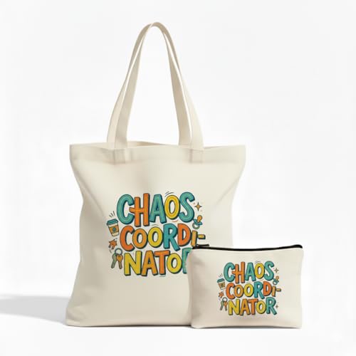 Aesthetic Canvas Tote Bag for Women – Minimalist Open-Top Design, Perfect for Books, Daily Errands and Gifting. - color: Retro Chaos Coordinator