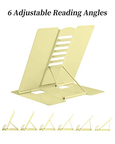 MSDADA Desk Book Stand Metal Reading Book Holder Adjustable Cookbook Holder - color: Light Yellow