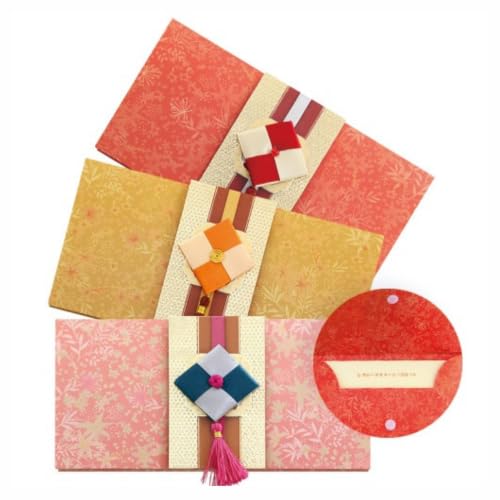 Korean Traditional Money Envelopes – Hanbok & Jogakbo Cash Gift Holders with Tassel (Sunset Bloom Trio) - color: Sunset Bloom Trio