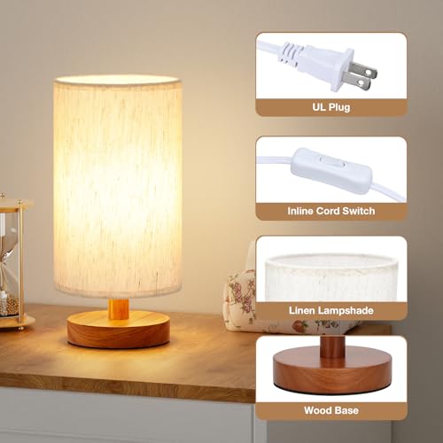 Desk Small Lamps Set of 2 (Cream Shade - Walnut Base, 9" Inline Control) - color: Cream Shade - Walnut Base set of 2