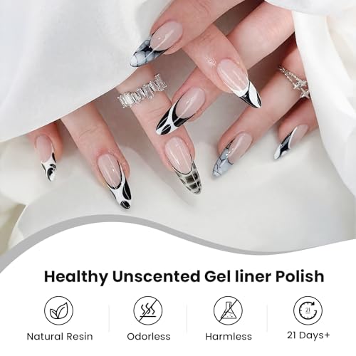 Black White Gel Nail Polish Liner Set Thin Brush for Nail Art French Tips - color: B6