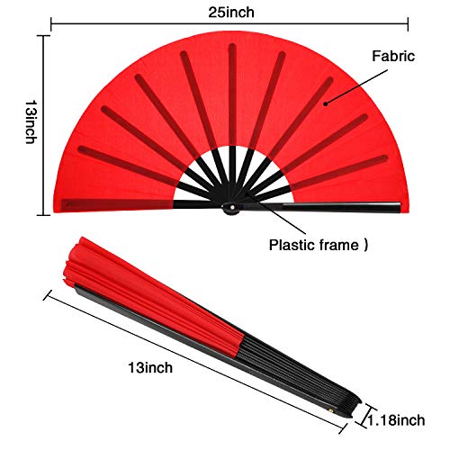 Maitys 2 Pack Foldable Chinese Fan for Rave Dance,Red,Simple Pattern - color: Red, style: Simple Pattern
