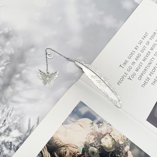 Initial Letter and Butterfly Charm Metal Feather Bookmark (Silver-C) - style: Silver-C
