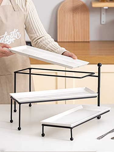 Kanwone 3 Tiered Serving Stand - White Porcelain Platters, 14.5" x 6" Tier Serving Trays for Entertaining, Dessert Stand - style: Style1