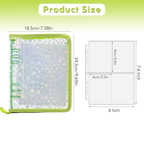 Kpop Photocard Binder Holder with 30 Pack 4-Pocket Inner Pages, A5 6 Ring Cover Album Book with Zipper for Organizing Trading Card (Green) - color: Green