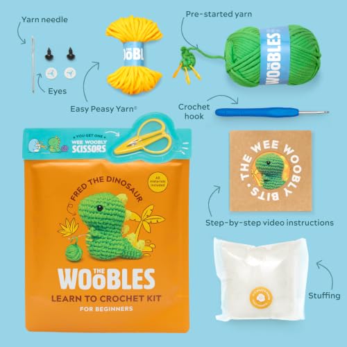 The Woobles Beginner Crochet Kit with Scissor - Fred the Dinosaur - color: Fred The Dinosaur, size: With Scissor Kit